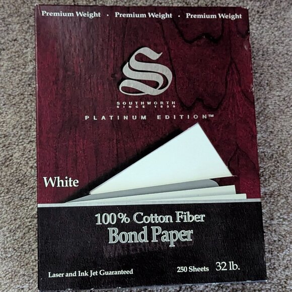 NIB Southworth 100% Cotton Fiber Bond Paper White 250 Sheets - Picture 1 of 6